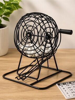 Black Metal Bingo Cage Lottery Drum Game with Numbered Balls